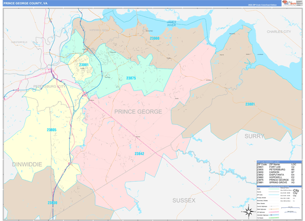 Prince George County, VA Zip Code Map